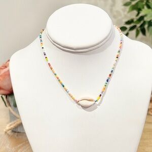 Cowrie Shell Colorful Seed Bead Choker Necklace Boho Beach 14” + Ext New